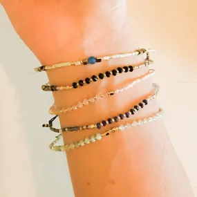 Lulu: Gemstone and Seed Bead Thread Bracelet - Adjustable