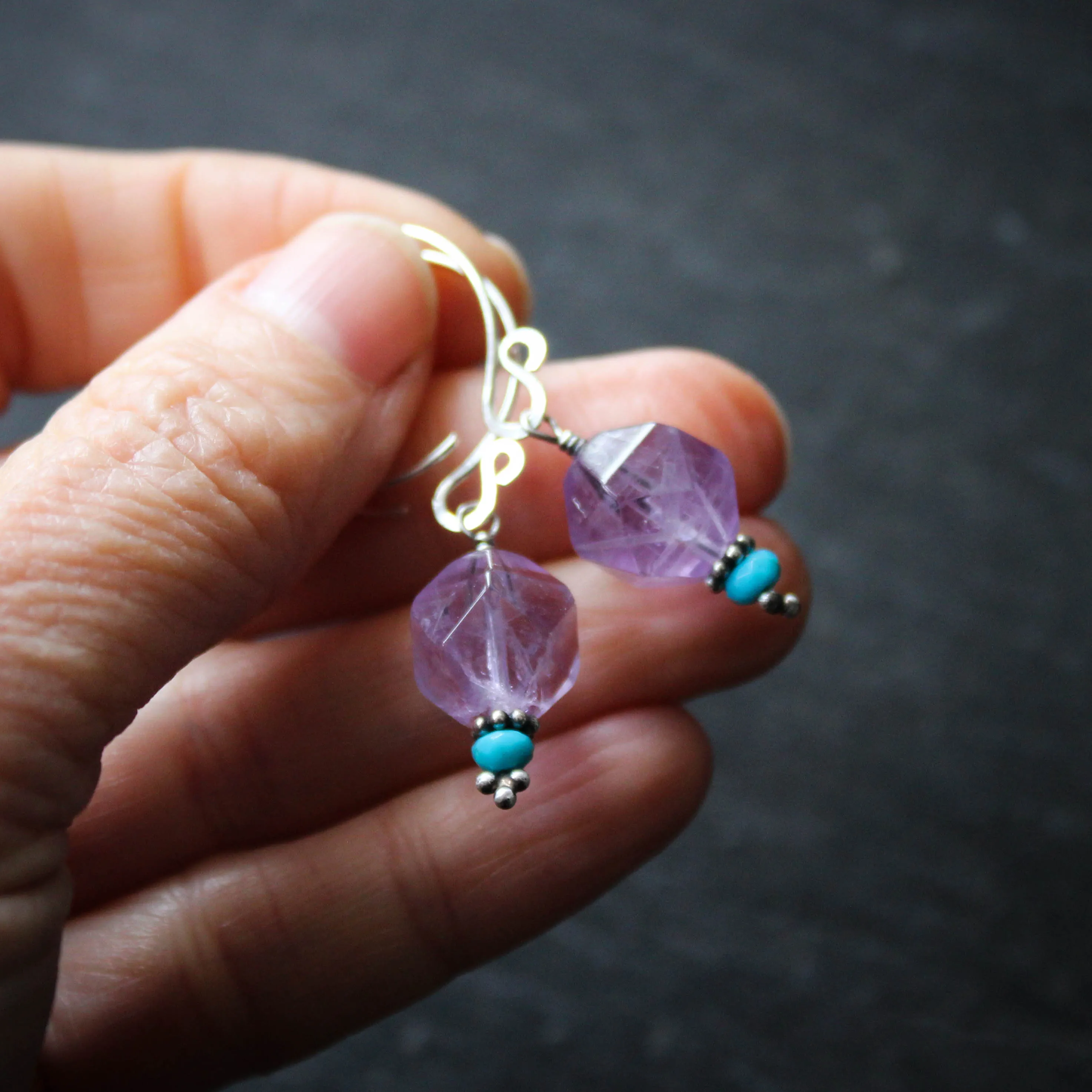 Luminous Geometry Earrings in Amethyst and Sleeping Beauty Turquoise