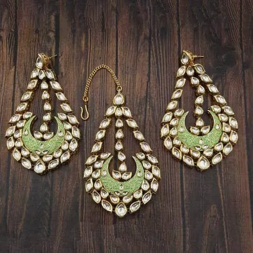 Meena Kundan Drop Teeka Earrings Set