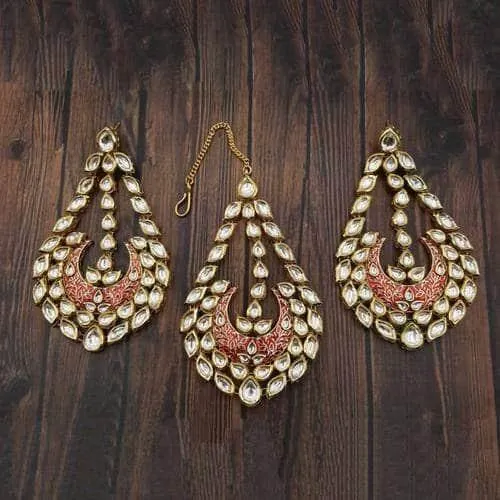 Meena Kundan Drop Teeka Earrings Set