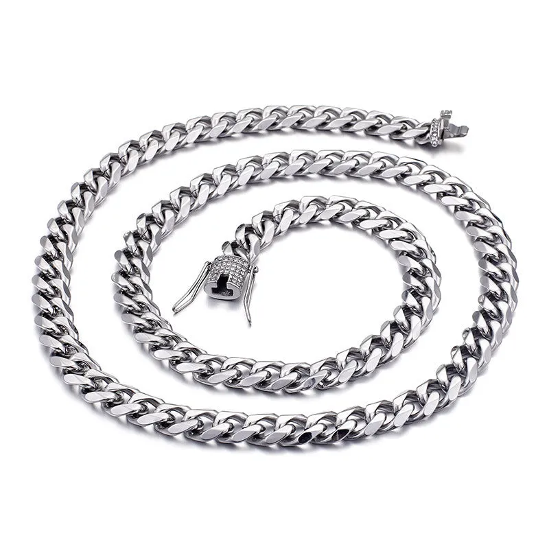 Men's 18K Gold CZ Zircon Cuban Chain Bracelet and Necklace - European and American Hip-hop Style