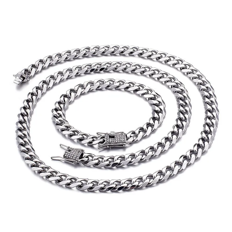 Men's 18K Gold CZ Zircon Cuban Chain Bracelet and Necklace - European and American Hip-hop Style