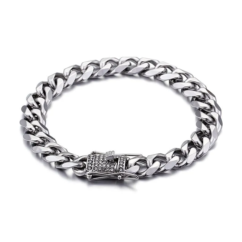 Men's 18K Gold CZ Zircon Cuban Chain Bracelet and Necklace - European and American Hip-hop Style