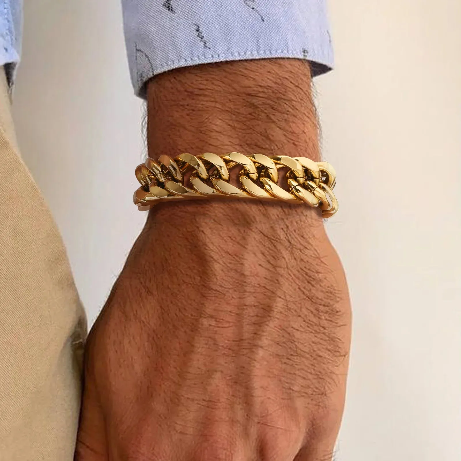 Men’s Gold Color Cuban Chain Bracelet – Waterproof Stainless Steel