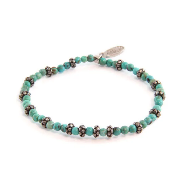 Mens Turquoise and Faceted Donut Beaded Bracelet