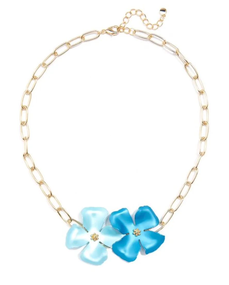 Metallic Flower Chain Collar Necklace