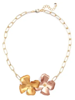 Metallic Flower Chain Collar Necklace