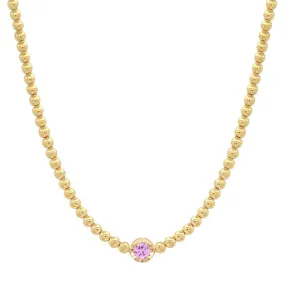 Mini Bezel Tennis Necklace With Illusion Set Pink Sapphire Center