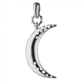 Monica Rich Kosann "Dream" Small Moon Charm Pendant Sterling Silver 1.25" with White Sapphires