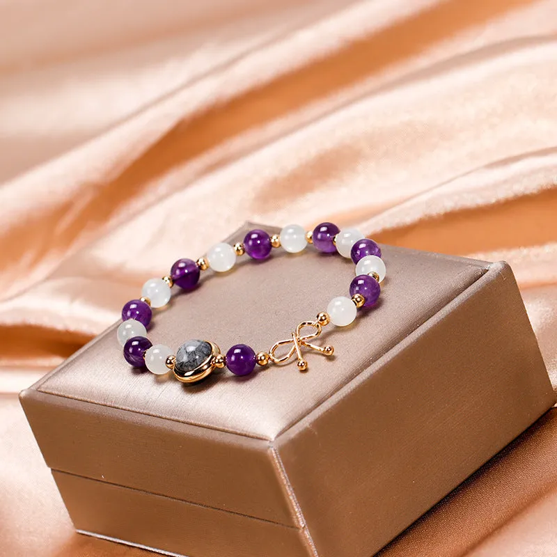 Moonlight Purple Crystal Bracelet with Sterling Silver Transit Beads and Personalized Handwear