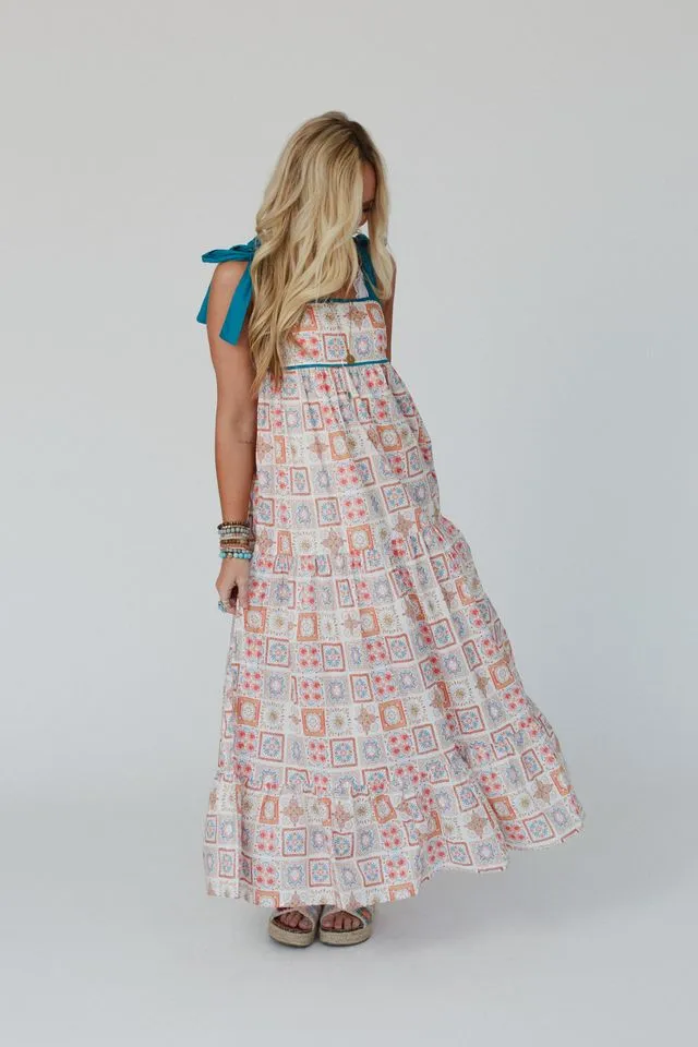 Moroccan Chic Print Dress - Teal