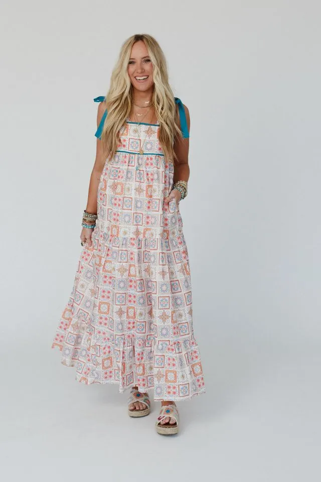 Moroccan Chic Print Dress - Teal