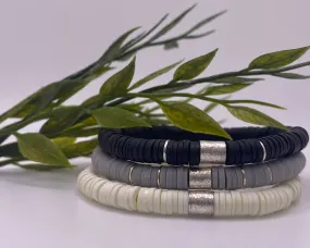Multi-Colored Heishi Stack Bracelets (Greyscale)