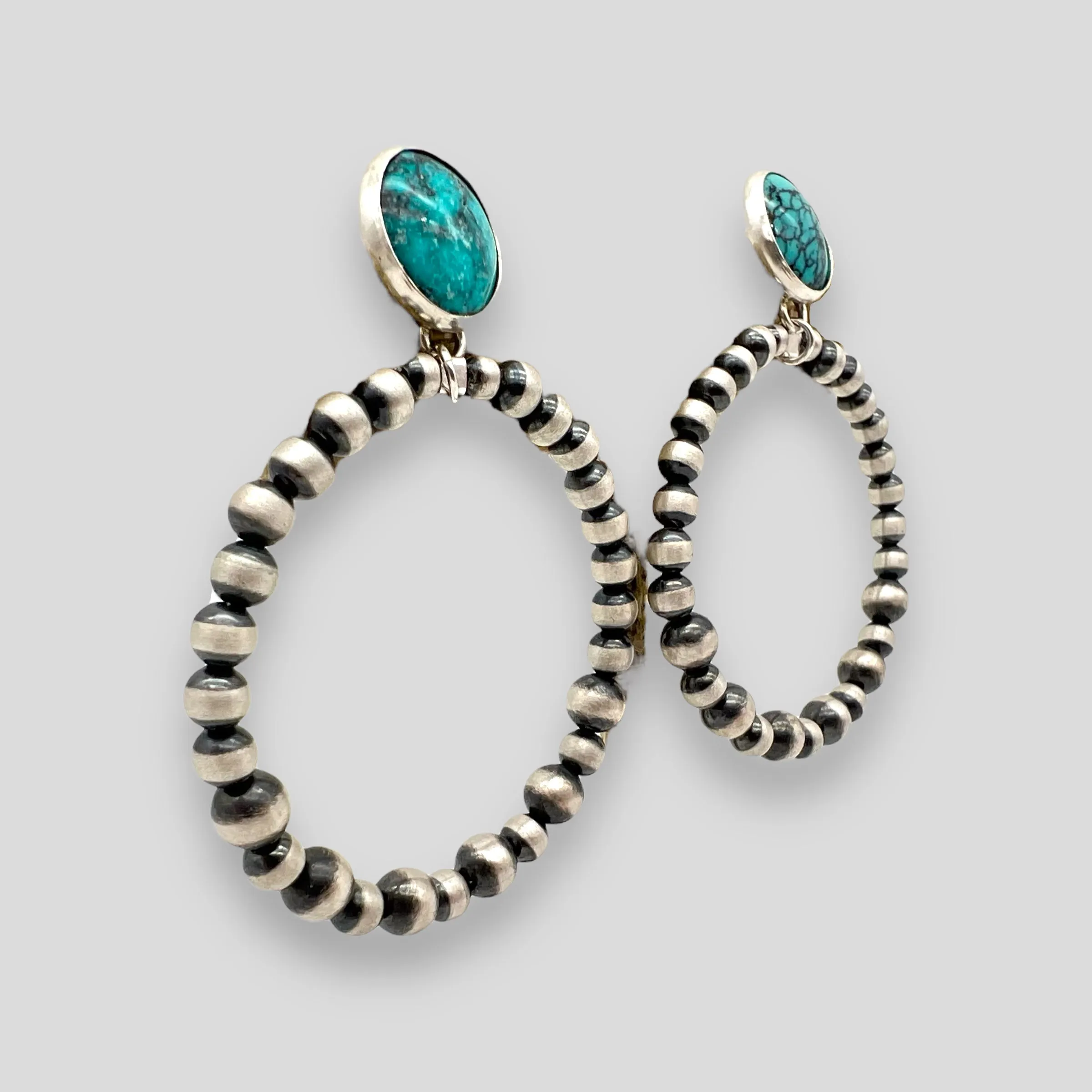 Navajo Handcrafted Turquoise and Navajo Pearls Hoops