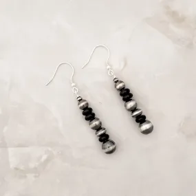 Navajo Pearls & Onyx Drop Dangle Earrings Sterling Silver NPE017