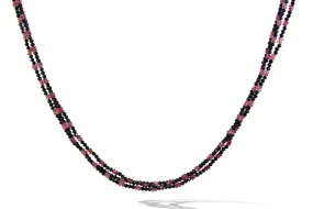 Necklace - Beaded Blue Sapphire and Pink Tourmaline 3 Lines 16"