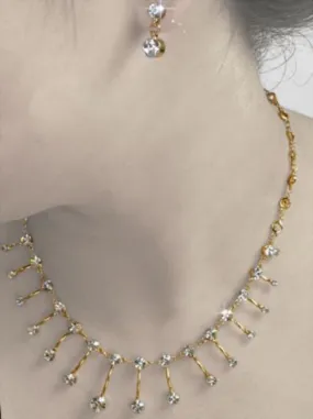 Necklace Set 7376 Golden CZ Ornate Necklace Earrings Jewelry Set