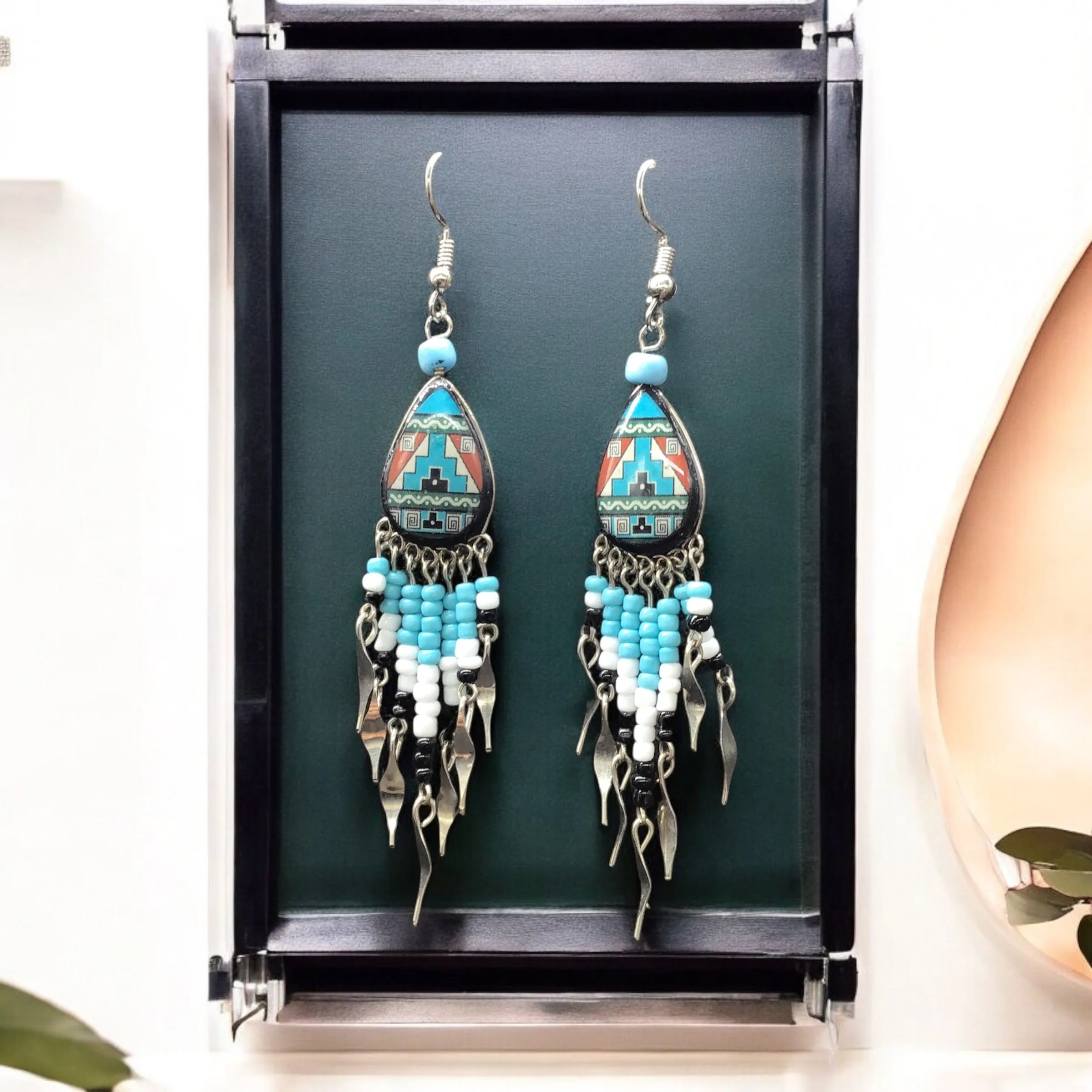 OldTribes™ Small Sized Southwestern Turquoise and Red Teardrop Earrings