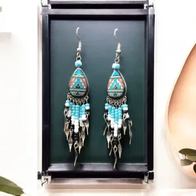 OldTribes™ Small Sized Southwestern Turquoise and Red Teardrop Earrings