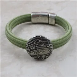 Olive Green Regaliz Rubber Bracelet with Handmade Coin Focus