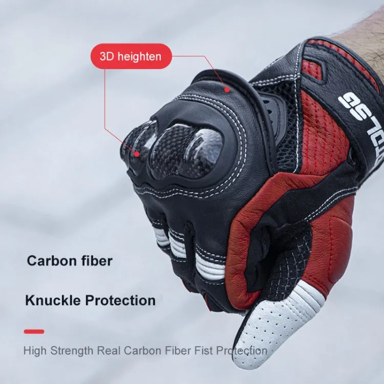 One Pair Genuine Leather Motorcycle Gloves with Carbon Fiber Hard Knuckle Touch Screen, Size:XL(Black)
