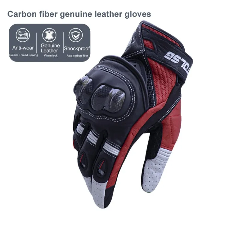 One Pair Genuine Leather Motorcycle Gloves with Carbon Fiber Hard Knuckle Touch Screen, Size:XL(Black)