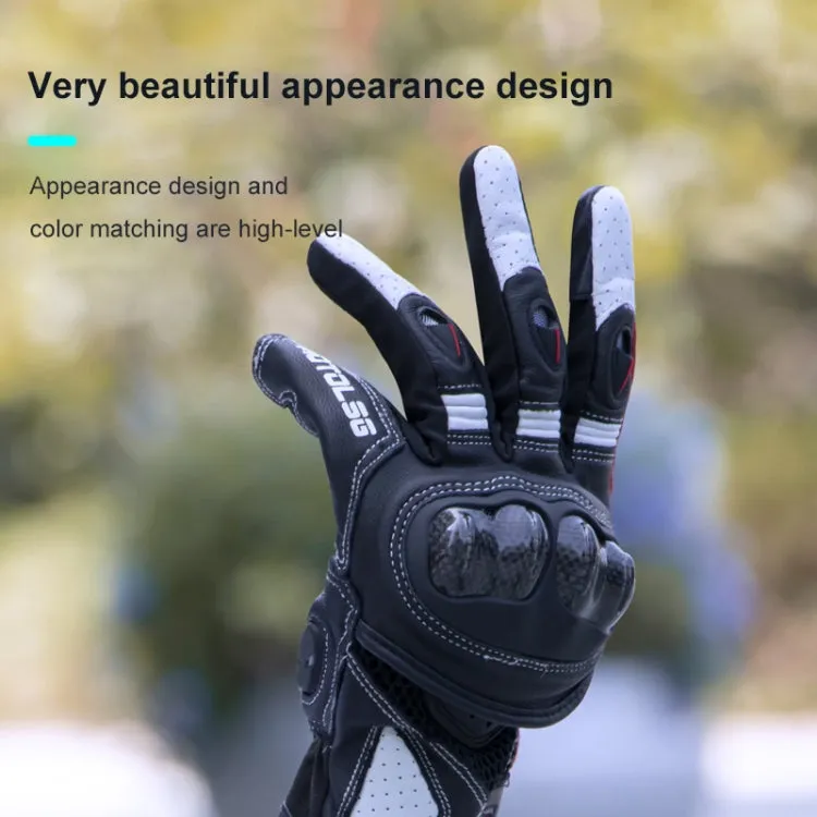 One Pair Genuine Leather Motorcycle Gloves with Carbon Fiber Hard Knuckle Touch Screen, Size:XL(Black)