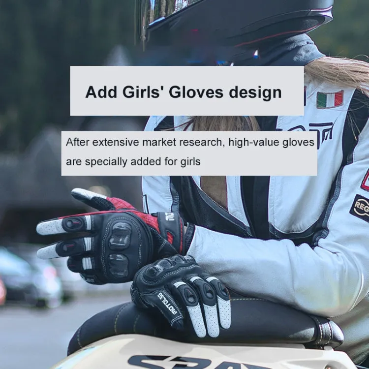 One Pair Genuine Leather Motorcycle Gloves with Carbon Fiber Hard Knuckle Touch Screen, Size:XL(Black)