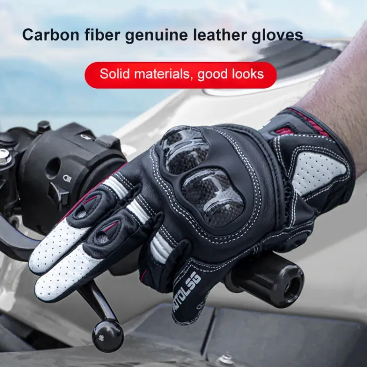 One Pair Genuine Leather Motorcycle Gloves with Carbon Fiber Hard Knuckle Touch Screen, Size:XL(Black)