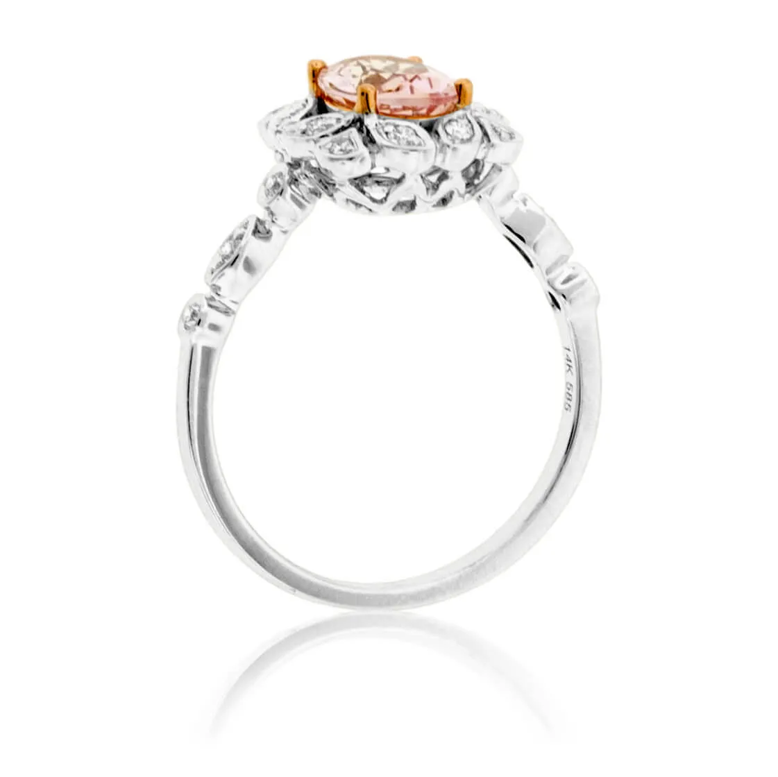 Oval Cut Morganite & Diamond Unique Halo Ring