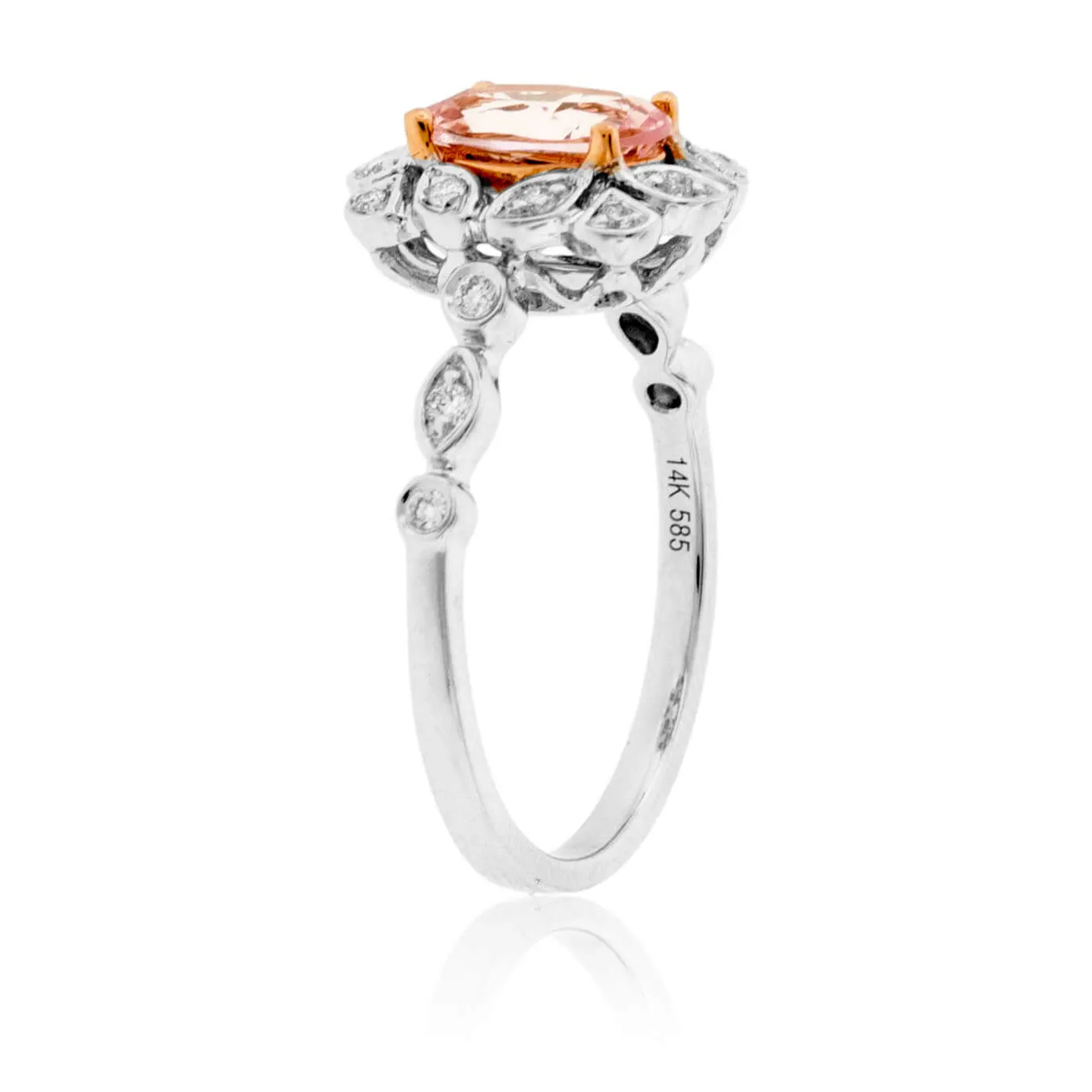 Oval Cut Morganite & Diamond Unique Halo Ring