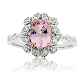 Oval Cut Morganite & Diamond Unique Halo Ring