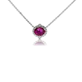 Oval Pink Sapphire & Diamond Halo East - West Necklace