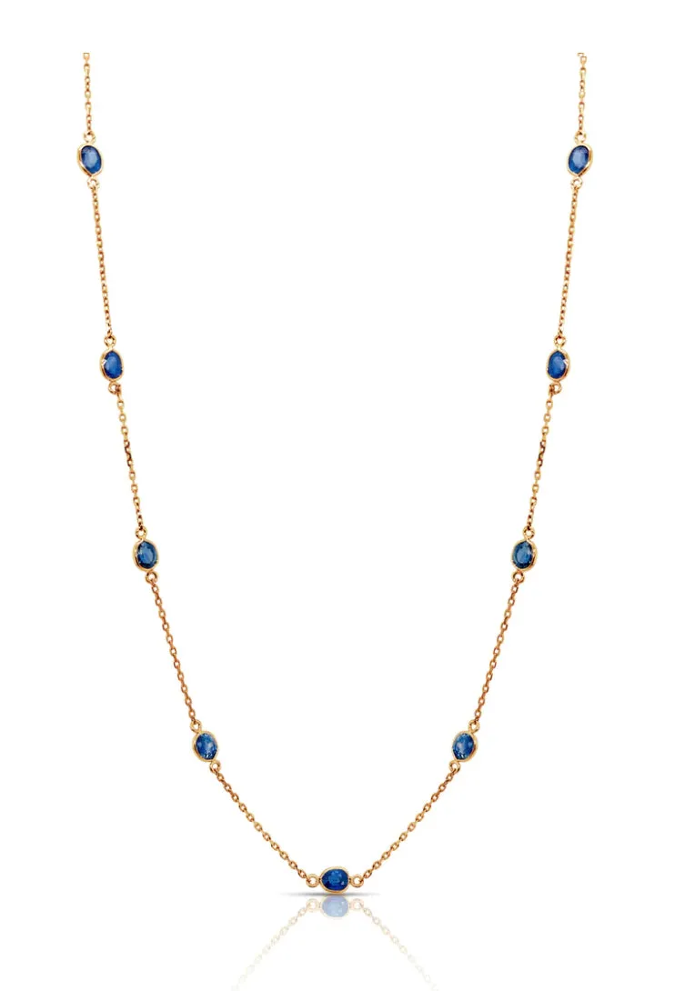 Oval Shape Blue Sapphire By The Yard Necklace