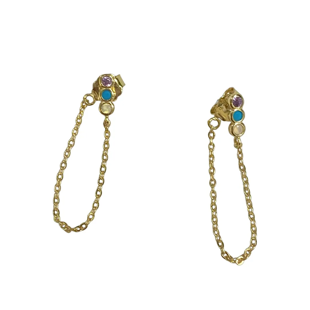Pastel Bezels Chain Earrings