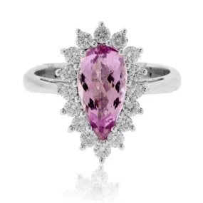 Pear Pink Sapphire with Diamond Classic Halo Ring