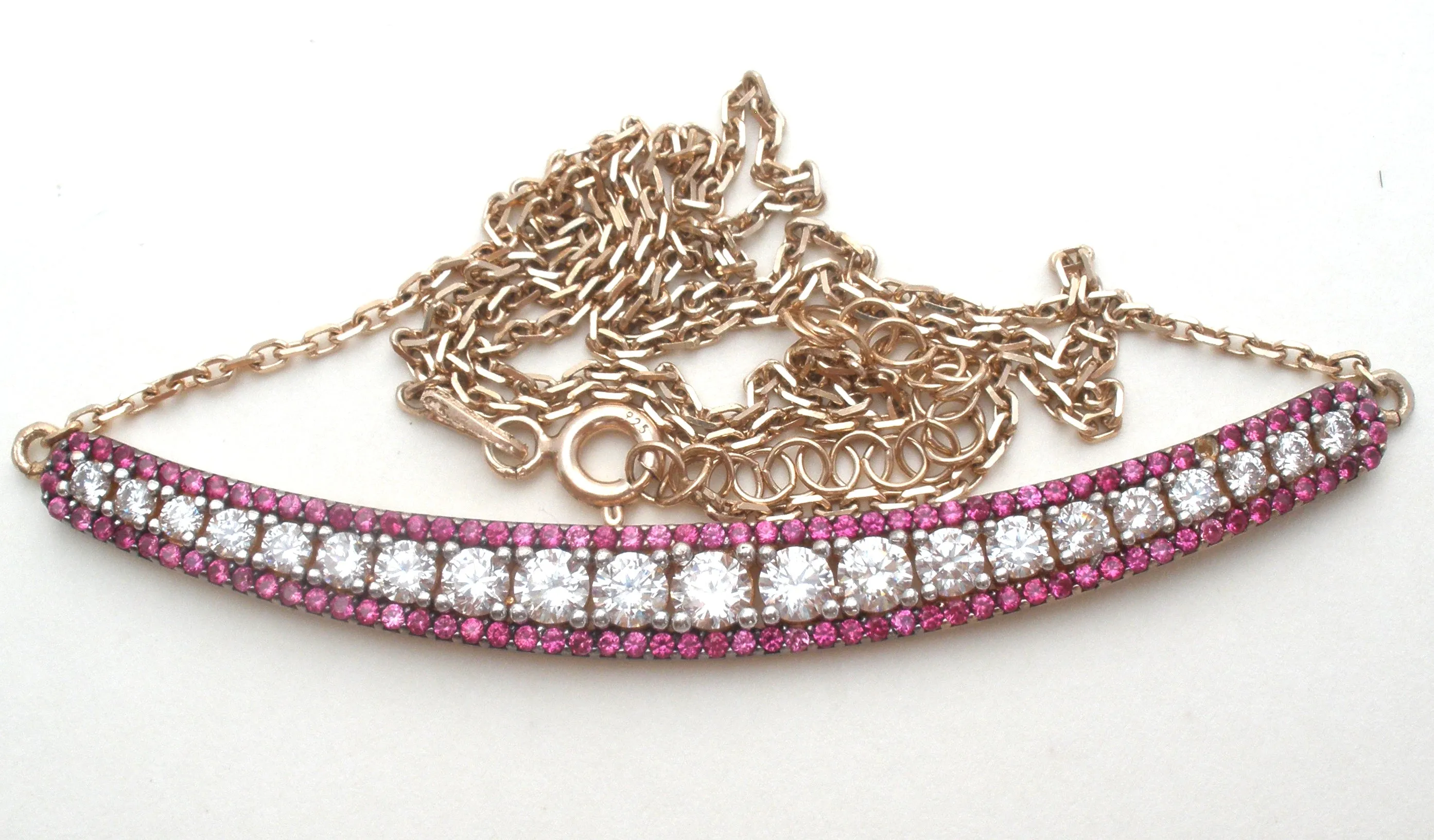 Pink & White Sapphire Vermeil 925 Necklace