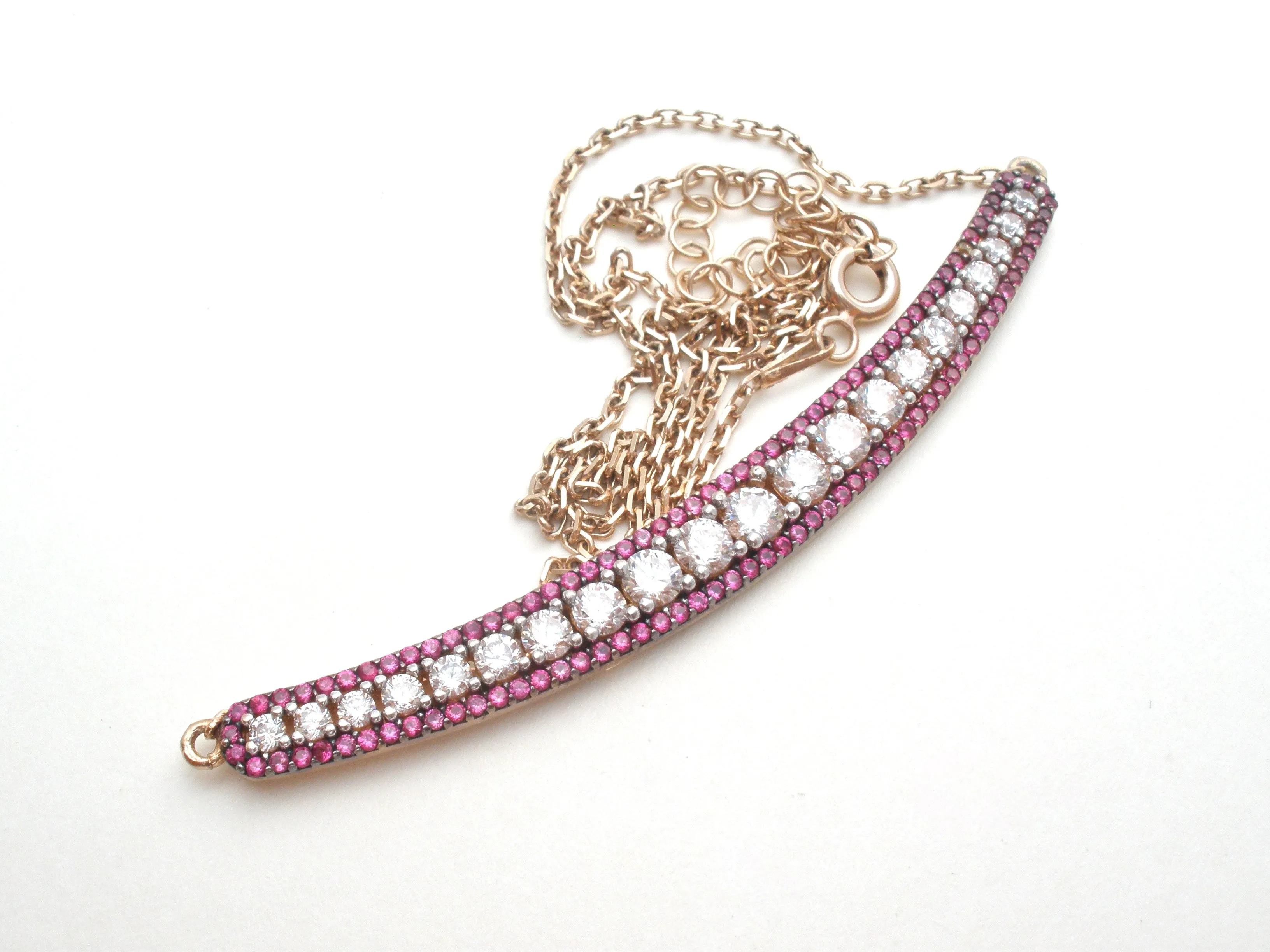 Pink & White Sapphire Vermeil 925 Necklace