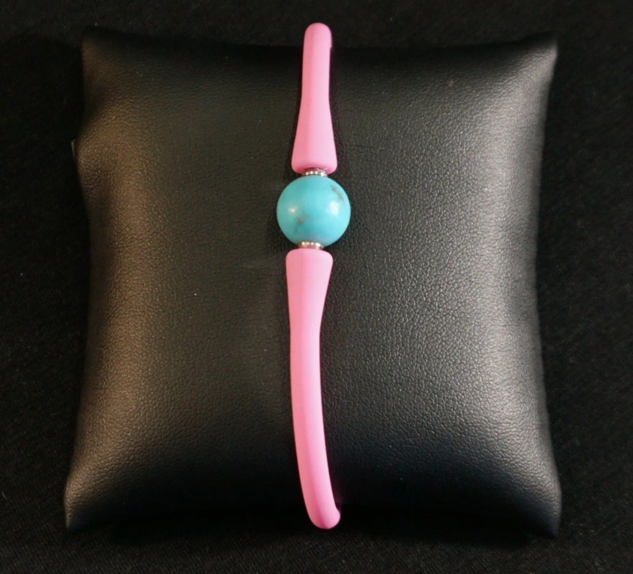 Pink Bracelet Turquoise Ball On Pink Rubber Silicone Bracelet