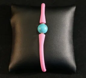 Pink Bracelet Turquoise Ball On Pink Rubber Silicone Bracelet