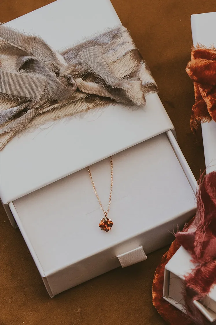 Prong Set Necklace - Orange Zircon 14K