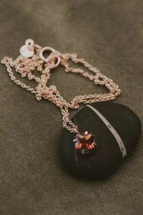 Prong Set Necklace - Orange Zircon 14K