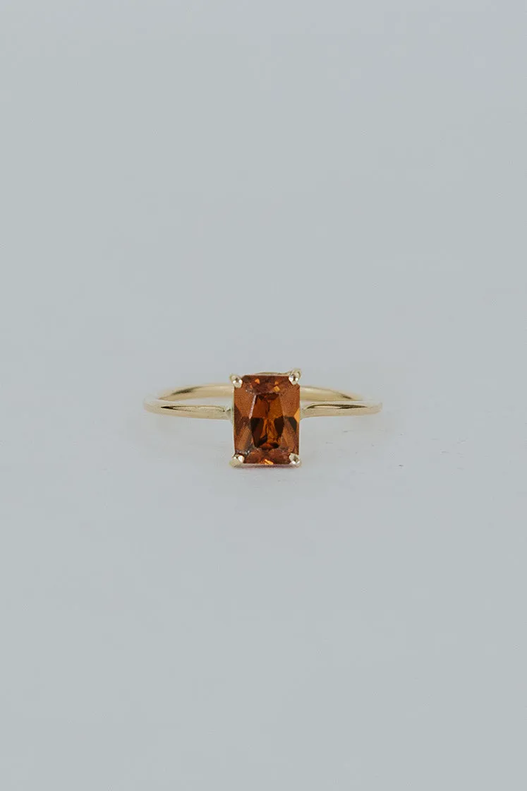 Prong Set Ring - Orange Zircon - 14K Yellow Gold