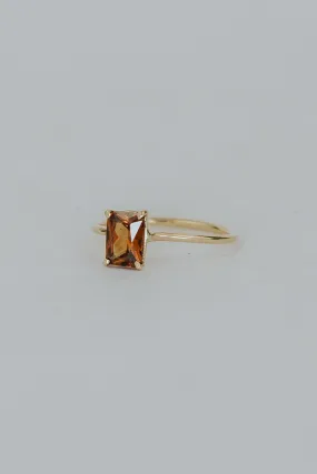 Prong Set Ring - Orange Zircon - 14K Yellow Gold