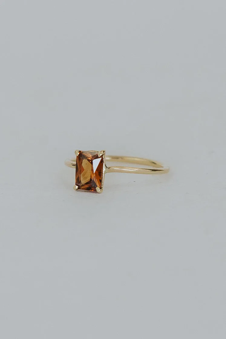 Prong Set Ring - Orange Zircon - 14K Yellow Gold