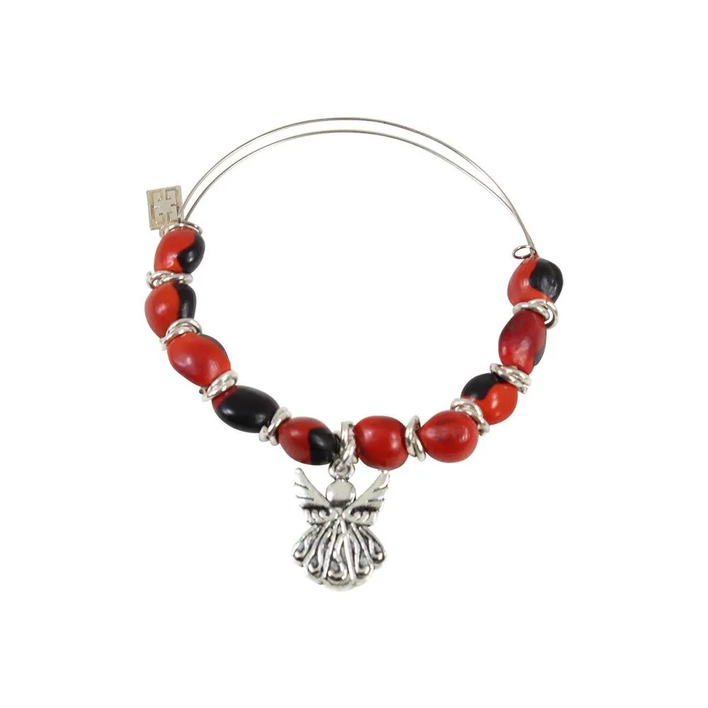 Protection Guardian Angel Charm Bangle/Bracelet for Women w/Huayruro Red Seed Beads