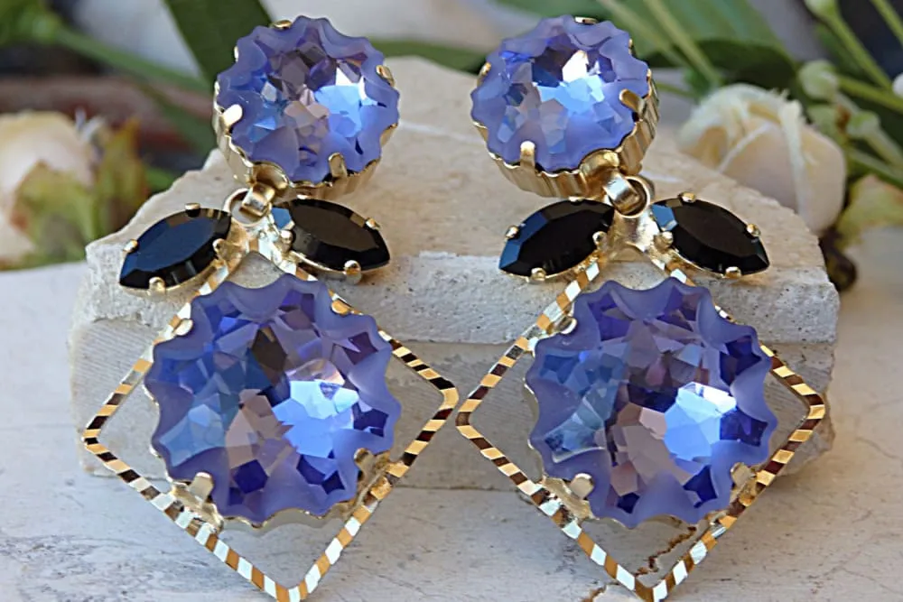 Purple and black drop earrings