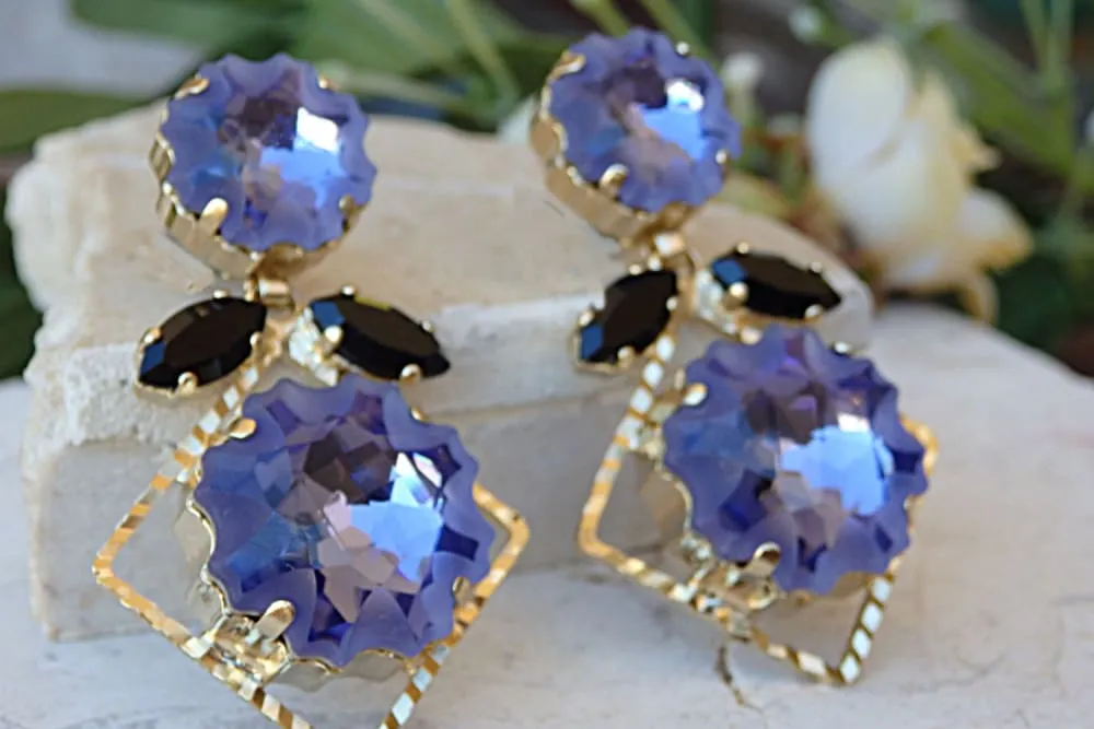 Purple and black drop earrings