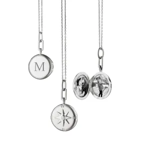 "Adventure" Compass Silver Engraved Locket Necklace
