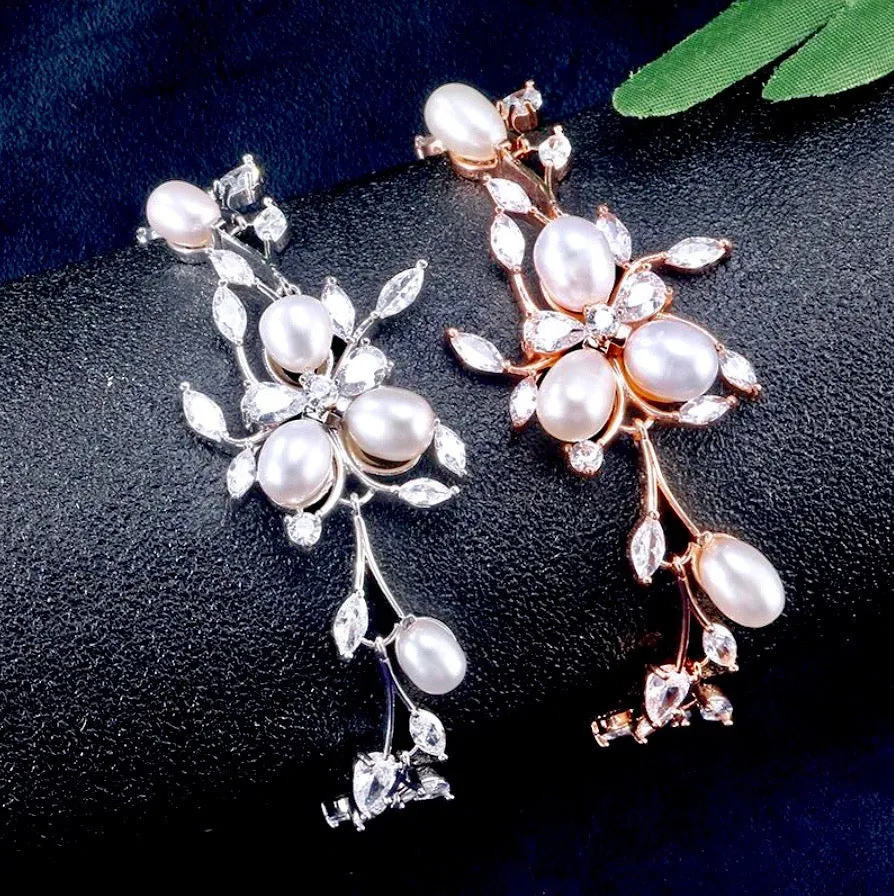 "Anna" - Freshwater Pearl and Cubic Zirconia Bridal Bracelet - Available in Silver, Rose Gold and Yellow Gold
